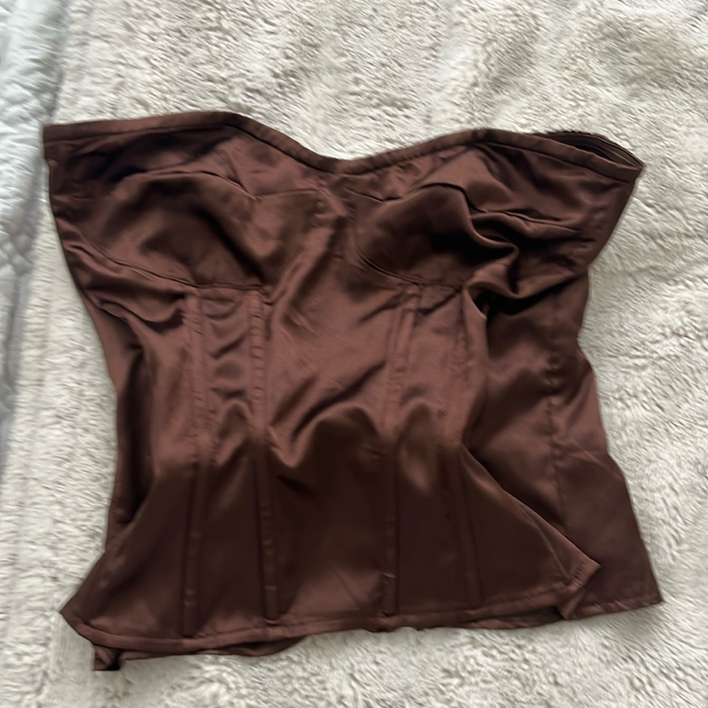 PRETTY LITTLE THINGS Brown corset tube top